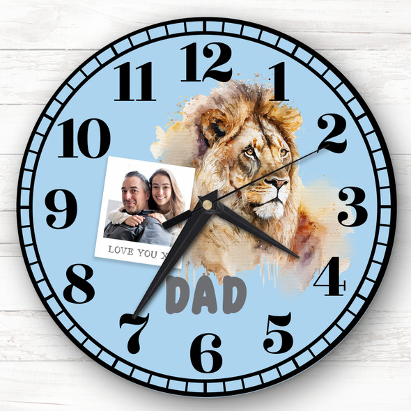 Dad Lion Photo Blue Personalised Gift Personalised Clock