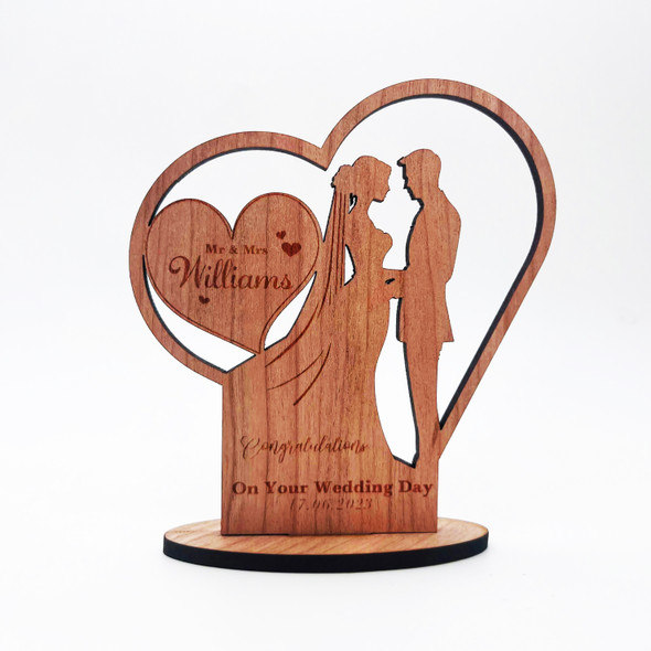 Engraved Wood Love Wedding Day Heart Couple  Keepsake Personalised Gift