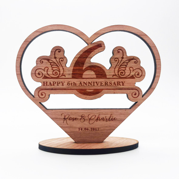 Happy 6th Heart Wedding Anniversary Floral Heart Keepsake Personalised Gift