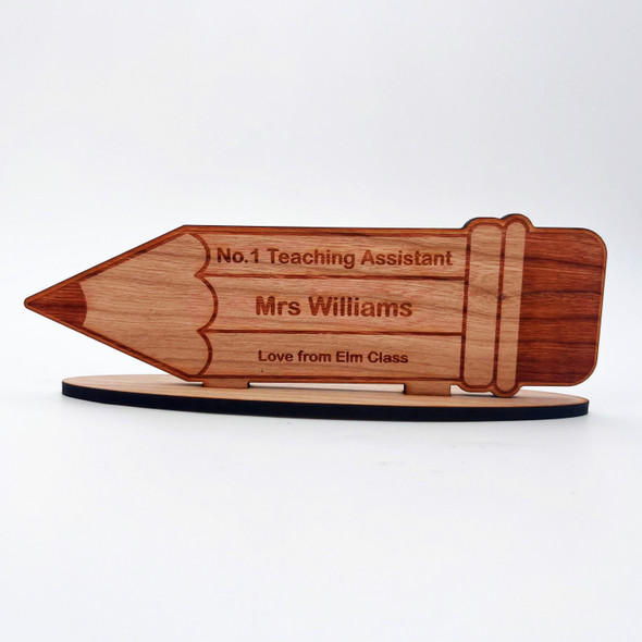 Wood No.1 Teaching Assistant Pencil Thank You Keepsake Personalised Gift