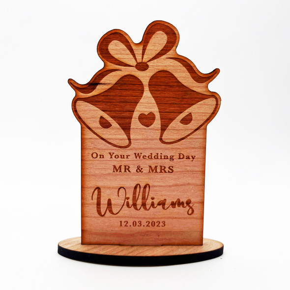 Engraved Wood On Your Wedding Day Wedding Bells Heart Keepsake Personalised Gift