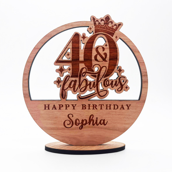 Engraved Wood 40 & Fabulous Milestone Age Birthday Keepsake Personalised Gift