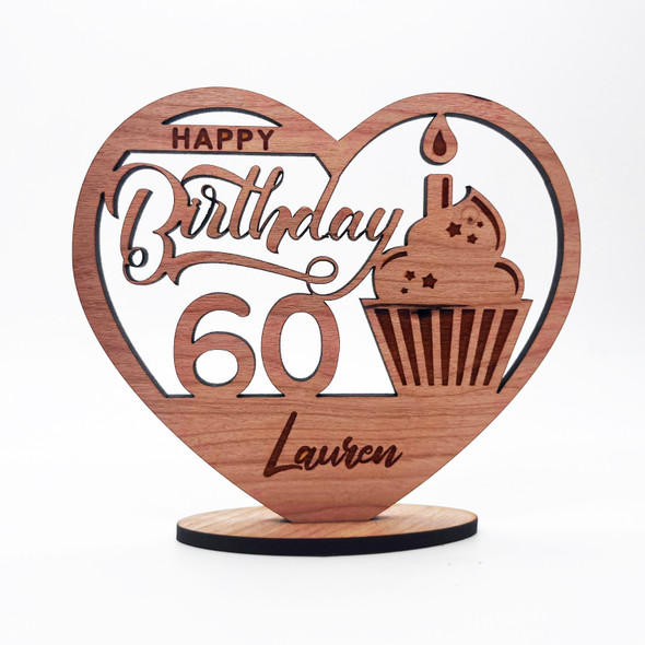 Engraved Wood 60th Birthday Cupcake Milestone Age Keepsake Personalised Gift