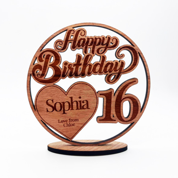 Engraved Wood 16th Happy Birthday Milestone Age Keepsake Personalised Gift