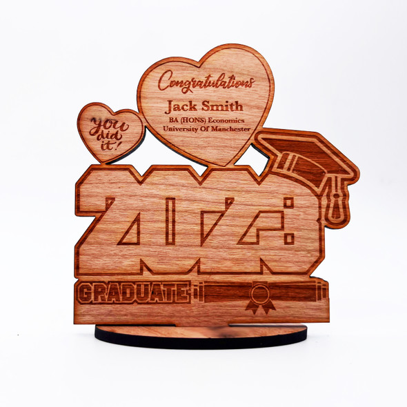 Wood Graduation 2023 Cap Congratulations Heart Keepsake Personalised Gift