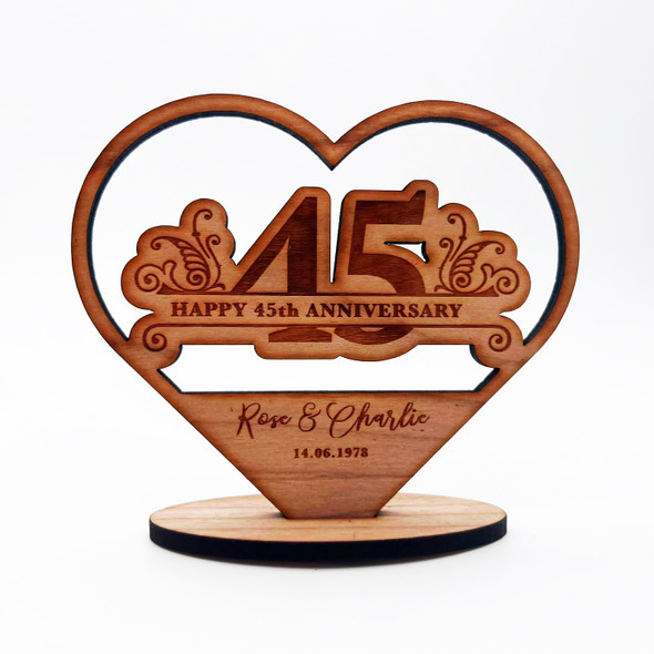 Happy 45th Heart Wedding Anniversary Floral Heart Keepsake Personalised Gift