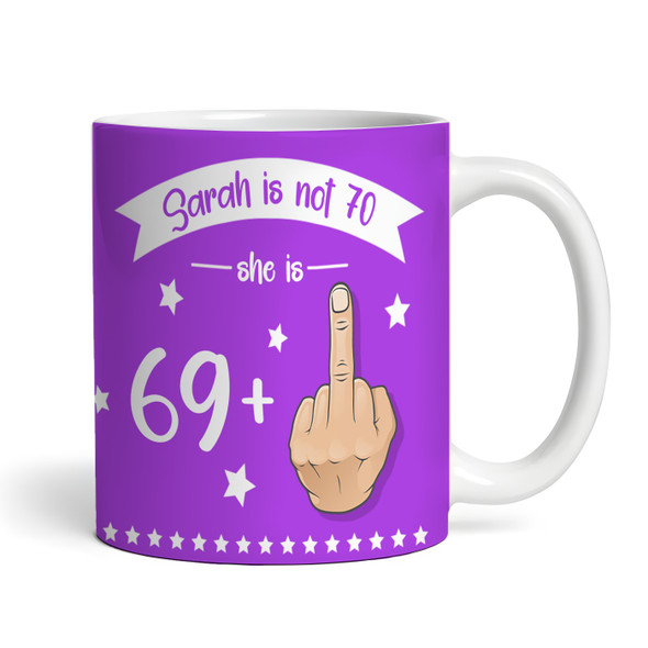 Funny 70th Birthday Gift Middle Finger 69+1 Joke Purple Photo Personalised Mug
