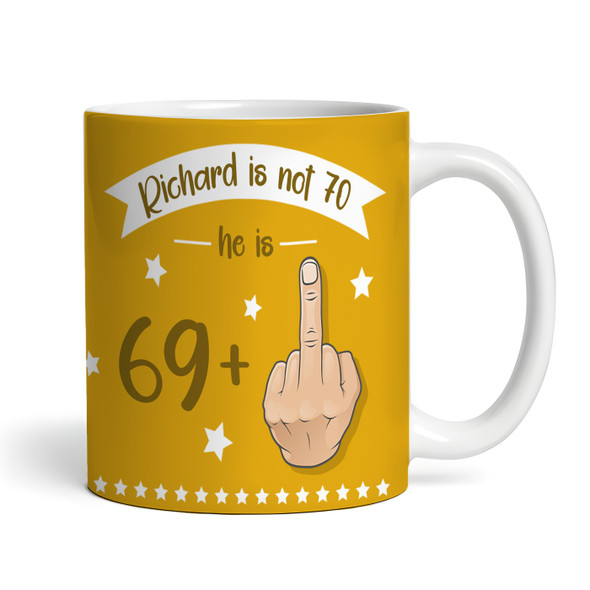 Funny 70th Birthday Gift Middle Finger 69+1 Joke Yellow Photo Personalised Mug