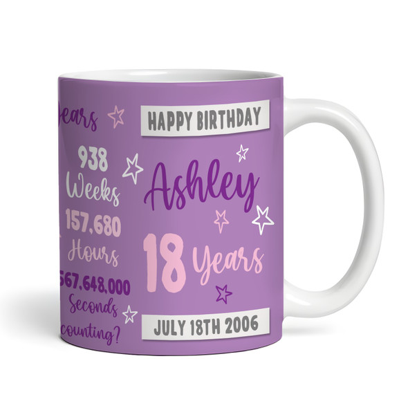 18th Birthday Gift For Teenage Girl Purple Photo Mins Seconds Personalised Mug