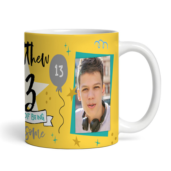 13 Years Photo Blue 13th Birthday Gift For Teenage Boy Yellow Personalised Mug
