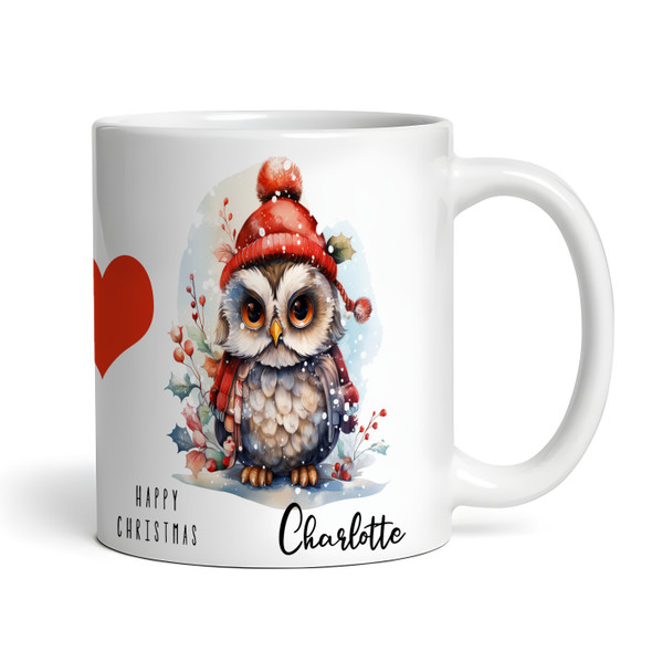 Cute Snowy Owl Happy Christmas Tea Coffee Cup Custom Gift Personalised Mug