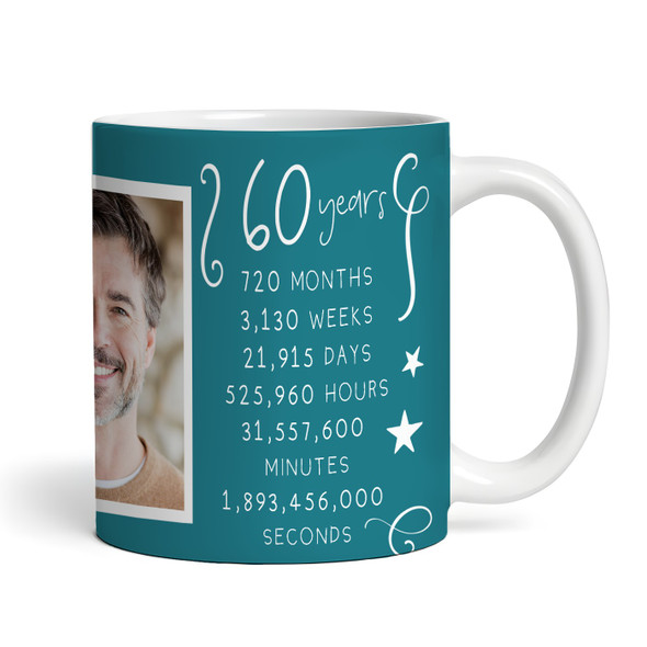 60th Birthday Gift For Him Teal Photo Mins Seconds Tea Coffee Personalised Mug