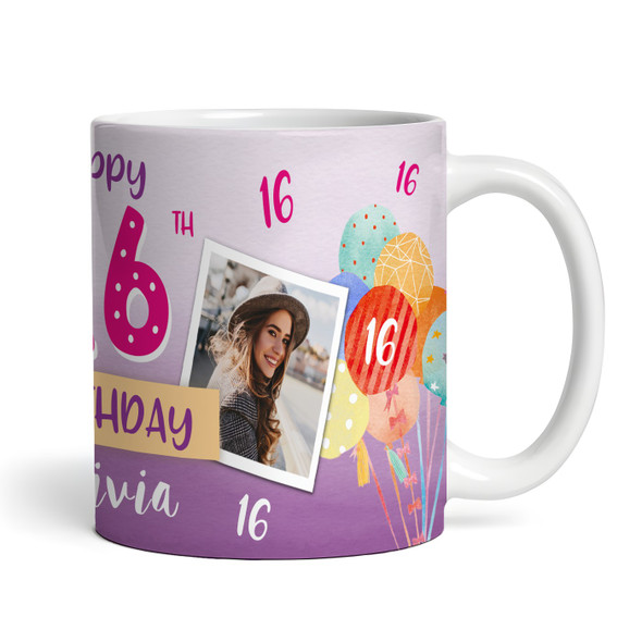 16th Birthday Gift For Girl Balloons Photo Tea Coffee Cup Personalised Mug