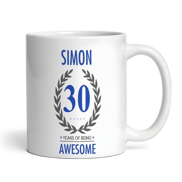 30th Birthday Gift For Man Blue Male Mens 30th Birthday Present Personalised Mug