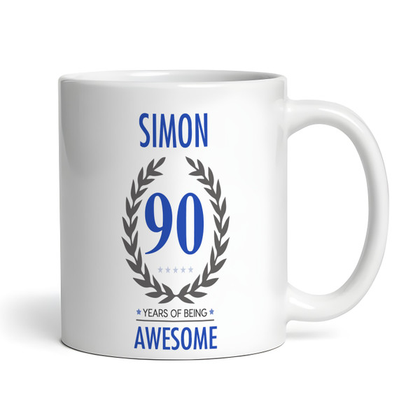 90th Birthday Gift For Man Blue Male Mens 90th Birthday Present Personalised Mug