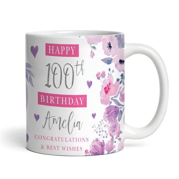 100th Birthday Gift For Her Purple Flower Photo Tea Coffee Cup Personalised Mug