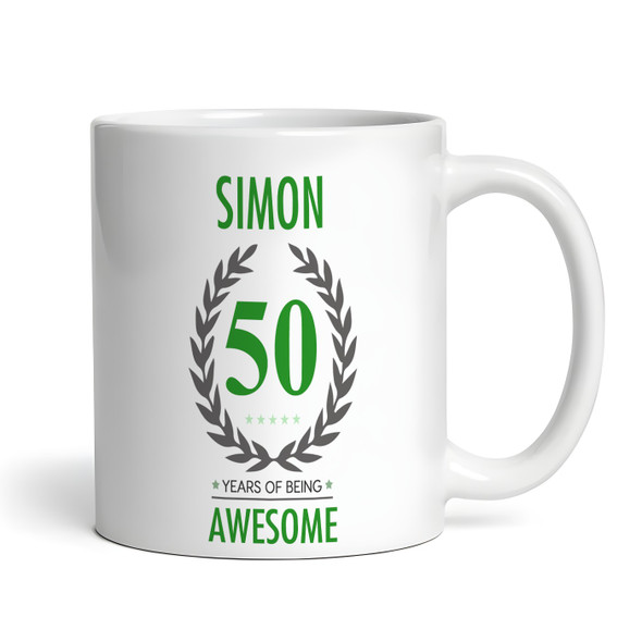 50th Birthday Gift For Man Green Male Mens 50 Birthday Present Personalised Mug