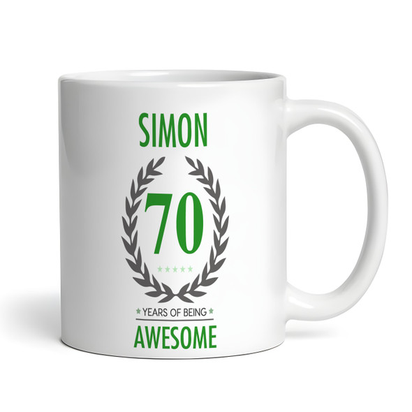 70th Birthday Gift For Man Green Male Mens 70 Birthday Present Personalised Mug