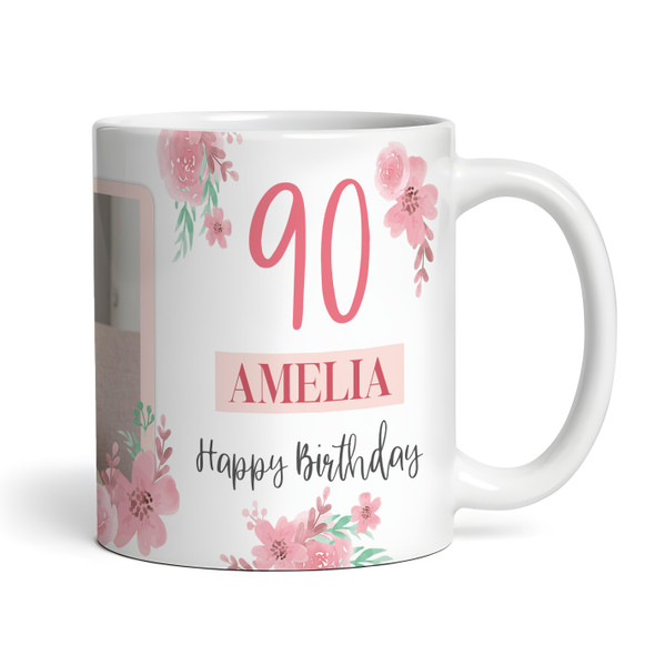 90th Birthday Gift For Her Pink Flower Photo Tea Coffee Cup Personalised Mug