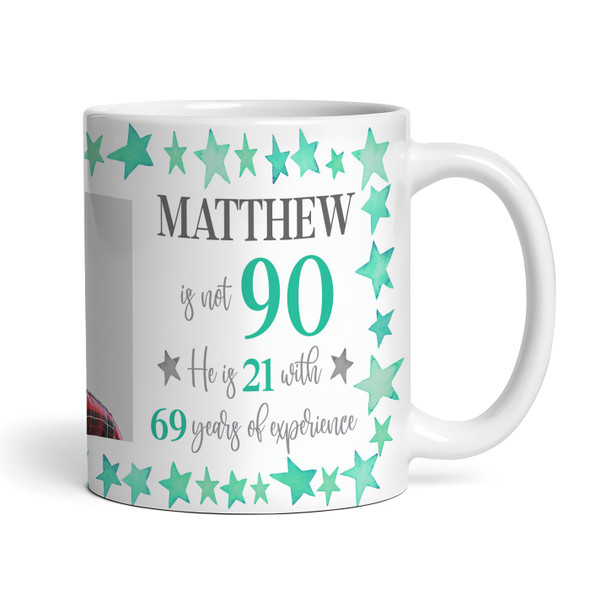 90th Birthday Gift For Him Green Star Photo Tea Coffee Cup Personalised Mug