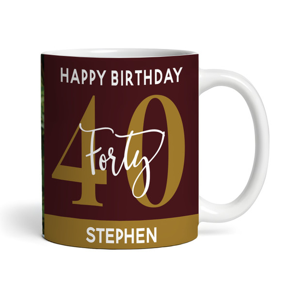 40th Birthday Gift Deep Red Gold Photo Tea Coffee Cup Personalised Mug