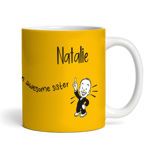 This Belongs To An Awesome Sister Gift Yellow Retro Man Personalised Mug