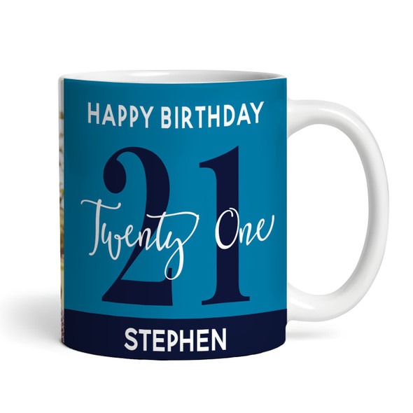 21st Birthday Photo Gift Blue Tea Coffee Cup Personalised Mug