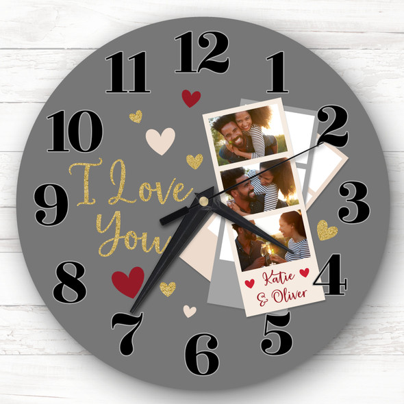I Love You Photo Grey Couple Valentine's Day Gift Anniversary Personalised Clock