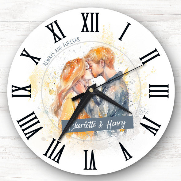 Watercolour Kissing Couple Romantic Birthday Valentine's Gift Personalised Clock