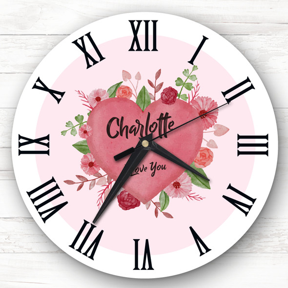 Watercolour Floral Valentine's Day Gift Birthday Anniversary Personalised Clock