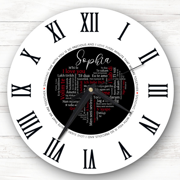 Black I Love You In Languages Anniversary Valentine's Gift Personalised Clock