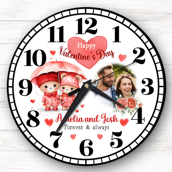 Valentine's Day Gift Couple Bear Photo White Personalised Clock