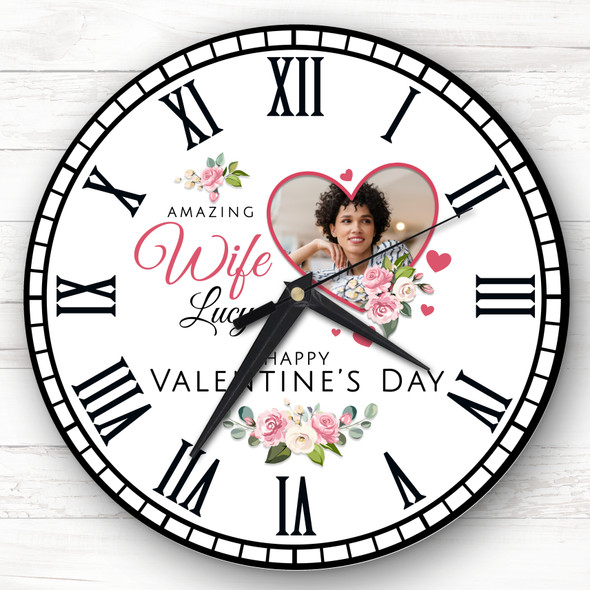 Wife Floral Heart Frame Valentine's Day Gift Personalised Clock