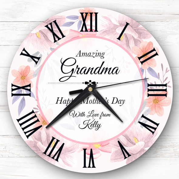 Amazing Grandmother Floral Mother's Day Gift Personalised Clock