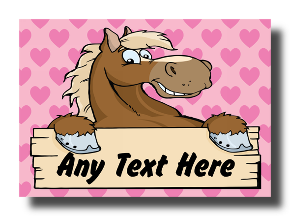 Pink Hearts Cartoon Horse Personalised Jumbo Fridge Magnet