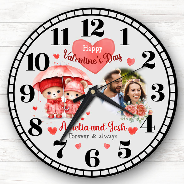 Valentine's Day Gift Couple Bear Photo Grey Personalised Clock