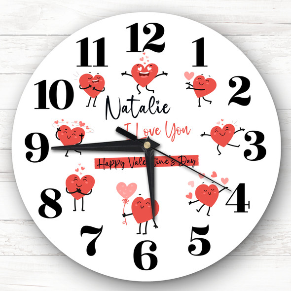 Cute Heart Characters Valentine's Day Gift Personalised Clock