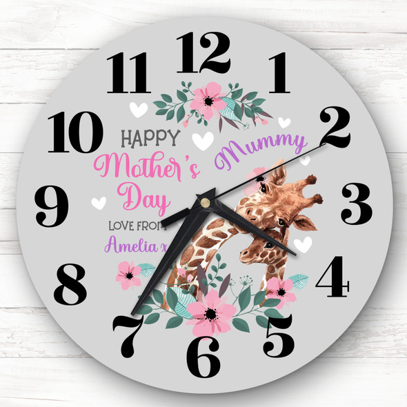 Mummy Mother's Day Gift Giraffe Grey Personalised Clock
