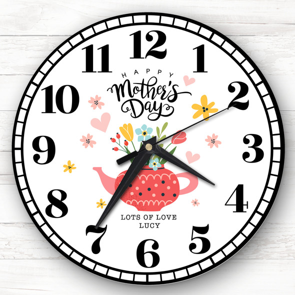 Red Floral Teapot Mother's Day Gift Personalised Clock