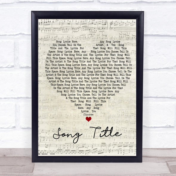 Kurt Travis Script Heart Any Song Lyrics Custom Wall Art Music Lyrics Poster Print, Framed Print Or Canvas