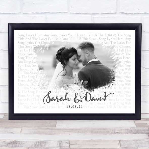 save your kisses for me Landscape Smudge White Grey Wedding Photo Any Song Lyrics Custom Wall Art Music Lyrics Poster Print, Framed Print Or Canvas