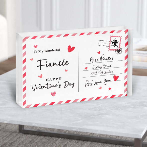 Valentine's Gift For Fiancée Love Postcard Personalised Acrylic Block