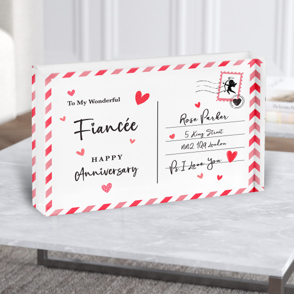 Anniversary Gift For Fiancée Love Postcard Personalised Acrylic Block