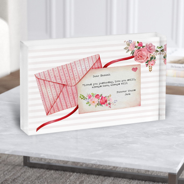 Pink Envelope Love Letter Romantic Gift Personalised Acrylic Block