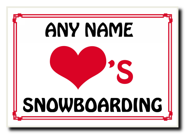 Love Heart Snowboarding Personalised Jumbo Magnet