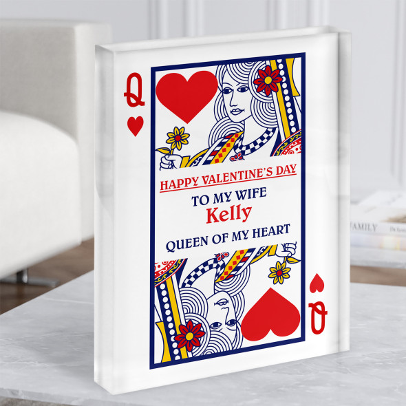 Valentine Gift For Wife Queen Of Heart Card Personalised Acrylic Block