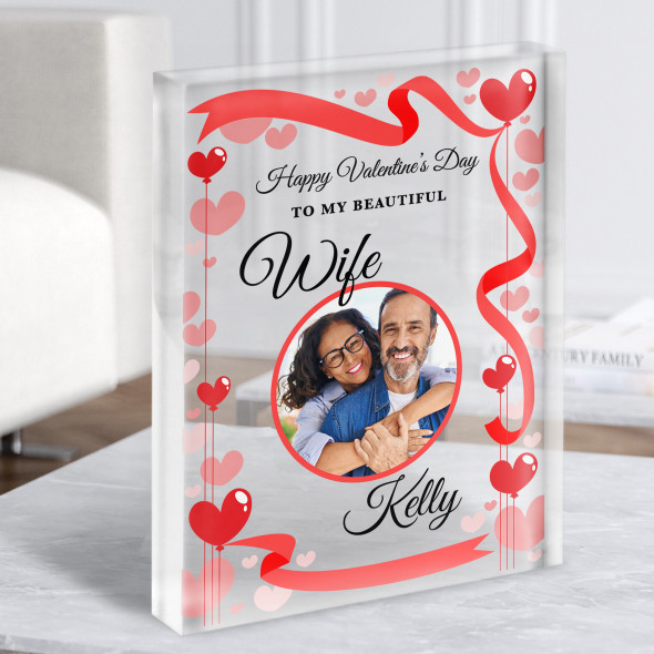 Valentine's Gift For Wife Hearts Circle Photo Personalised Clear Acrylic Block