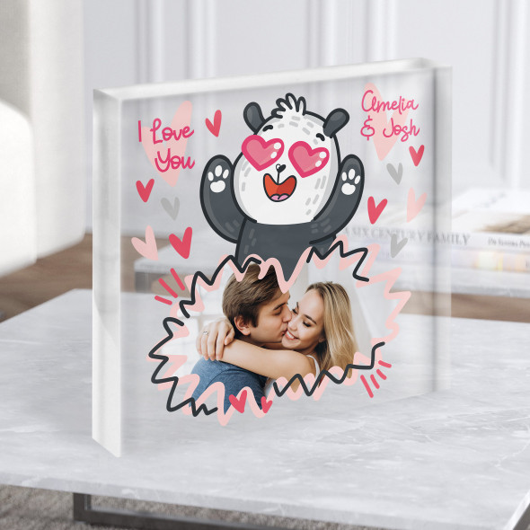 Panda I Love You Photo Romantic Gift Personalised Clear Square Acrylic Block