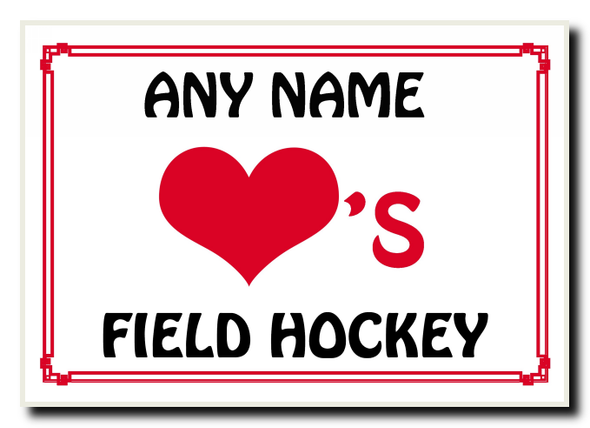 Love Heart Field Hockey Personalised Jumbo Magnet