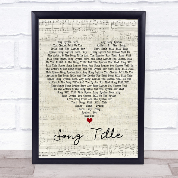 Birdtalker Script Heart Any Song Lyrics Custom Wall Art Music Lyrics Poster Print, Framed Print Or Canvas